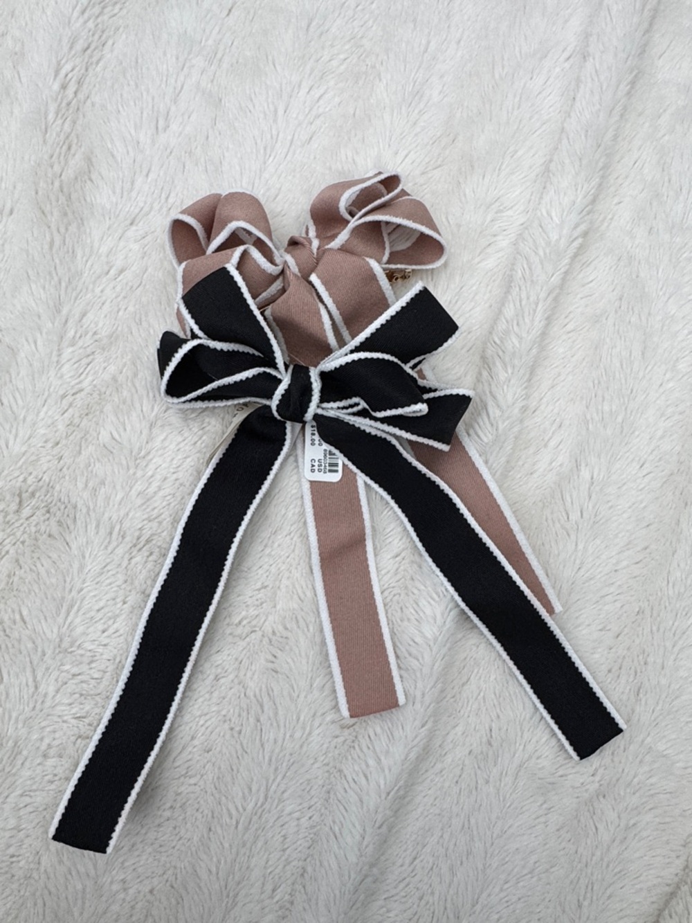 Anthropologie Black and Taupe Ribbon Bow Hair Clip Set